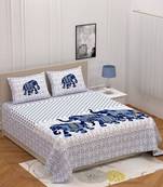 Silver 104 TC Cotton Printed Double Bedsheet with 2 Pillow Covers