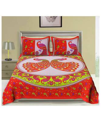 Red 104 TC Cotton Printed Double Bedsheet with 2 Pillow Covers 1