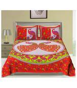 Red 104 TC Cotton Printed Double Bedsheet with 2 Pillow Covers