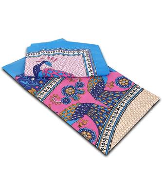 Blue 104 TC Cotton Printed Double Bedsheet with 2 Pillow Covers 4