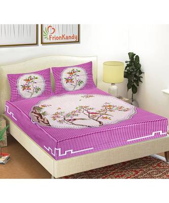 Light Purple 104 TC Cotton Printed Double Bedsheet with 2 Pillow Covers 1
