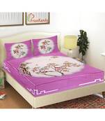 Light Purple 104 TC Cotton Printed Double Bedsheet with 2 Pillow Covers
