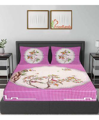 Light Purple 104 TC Cotton Printed Double Bedsheet with 2 Pillow Covers 2