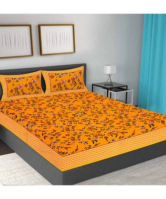 Yellow 104 TC Cotton Printed Double Bedsheet with 2 Pillow Covers 1
