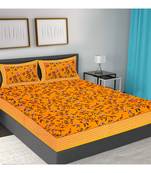 Yellow 104 TC Cotton Printed Double Bedsheet with 2 Pillow Covers