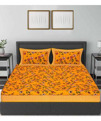 Yellow 104 TC Cotton Printed Double Bedsheet with 2 Pillow Covers 2