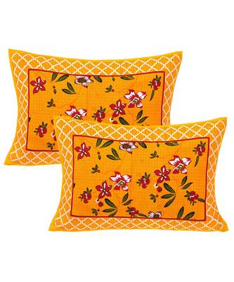 Yellow 104 TC Cotton Printed Double Bedsheet with 2 Pillow Covers 3