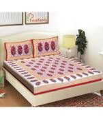 Red 104 TC Cotton Printed Double Bedsheet with 2 Pillow Covers