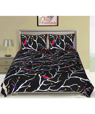 Black 104 TC Cotton Printed Double Bedsheet with 2 Pillow Covers 1