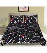 Black 104 TC Cotton Printed Double Bedsheet with 2 Pillow Covers