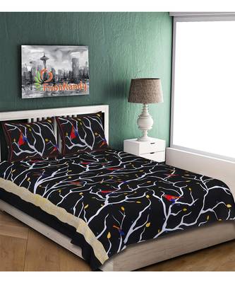 Black 104 TC Cotton Printed Double Bedsheet with 2 Pillow Covers 2