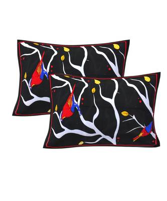Black 104 TC Cotton Printed Double Bedsheet with 2 Pillow Covers 3