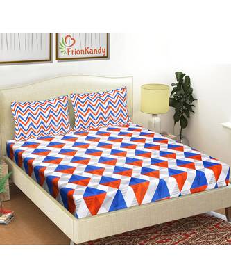 Orange 104 TC Cotton Printed Double Bedsheet with 2 Pillow Covers 1