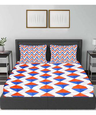 Orange 104 TC Cotton Printed Double Bedsheet with 2 Pillow Covers 2