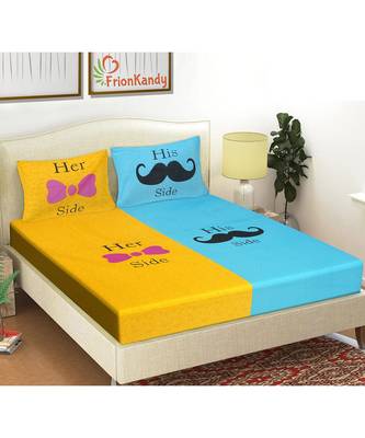 Yellow 104 TC Cotton Printed Double Bedsheet with 2 Pillow Covers 1