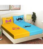 Yellow 104 TC Cotton Printed Double Bedsheet with 2 Pillow Covers