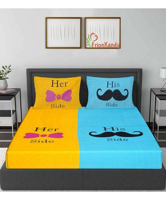 Yellow 104 TC Cotton Printed Double Bedsheet with 2 Pillow Covers 2