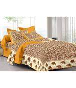 Yellow 104 TC Cotton Printed Double Bedsheet with 2 Pillow Covers