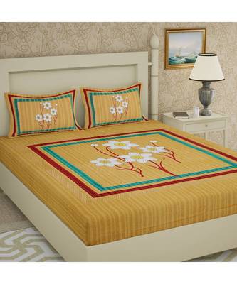 Yellow 104 TC Cotton Printed Double Bedsheet with 2 Pillow Covers 1