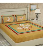 Yellow 104 TC Cotton Printed Double Bedsheet with 2 Pillow Covers