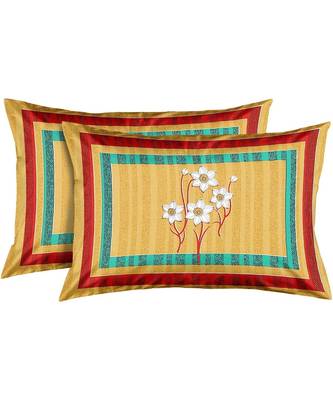Yellow 104 TC Cotton Printed Double Bedsheet with 2 Pillow Covers 4