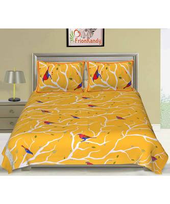 Yellow 104 TC Cotton Printed Double Bedsheet with 2 Pillow Covers 1