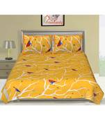 Yellow 104 TC Cotton Printed Double Bedsheet with 2 Pillow Covers