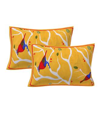 Yellow 104 TC Cotton Printed Double Bedsheet with 2 Pillow Covers 3