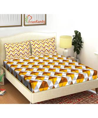 Yellow 104 TC Cotton Printed Double Bedsheet with 2 Pillow Covers 1