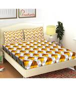 Yellow 104 TC Cotton Printed Double Bedsheet with 2 Pillow Covers