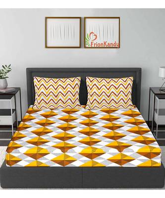 Yellow 104 TC Cotton Printed Double Bedsheet with 2 Pillow Covers 2