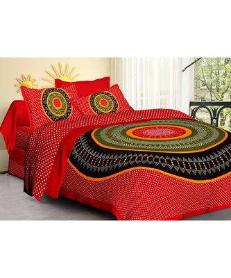 Red 104 TC Cotton Printed Double Bedsheet with 2 Pillow Covers 1
