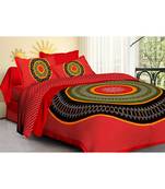 Red 104 TC Cotton Printed Double Bedsheet with 2 Pillow Covers