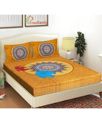Dark Yellow 104 TC Cotton Printed Double Bedsheet with 2 Pillow Covers 1