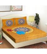 Dark Yellow 104 TC Cotton Printed Double Bedsheet with 2 Pillow Covers
