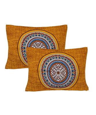 Dark Yellow 104 TC Cotton Printed Double Bedsheet with 2 Pillow Covers 3