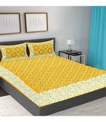 Yellow 104 TC Cotton Printed Double Bedsheet with 2 Pillow Covers