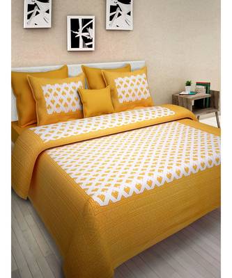 Yellow 104 TC Cotton Printed Double Bedsheet with 2 Pillow Covers 1