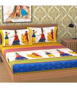 Yellow 104 TC Cotton Printed Double Bedsheet with 2 Pillow Covers