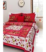 Red 104 TC Cotton Printed Double Bedsheet with 2 Pillow Covers