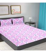 Light Purple 104 TC Cotton Printed Double Bedsheet with 2 Pillow Covers