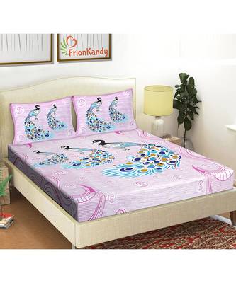 Purple 104 TC Cotton Printed Double Bedsheet with 2 Pillow Covers 1