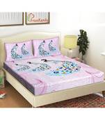 Purple 104 TC Cotton Printed Double Bedsheet with 2 Pillow Covers