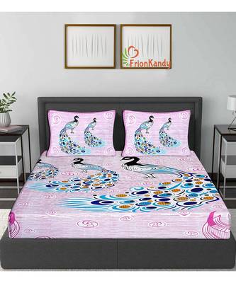 Purple 104 TC Cotton Printed Double Bedsheet with 2 Pillow Covers 2