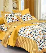 Yellow 104 TC Cotton Printed Double Bedsheet with 2 Pillow Covers