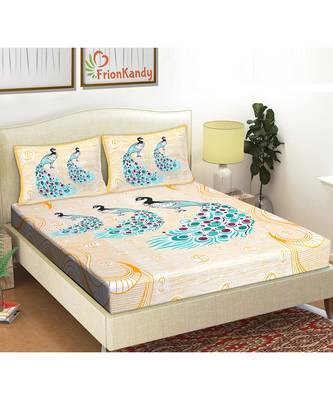 Yellow 104 TC Cotton Printed Double Bedsheet with 2 Pillow Covers 1