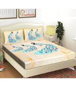 Yellow 104 TC Cotton Printed Double Bedsheet with 2 Pillow Covers