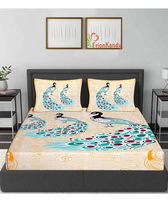 Yellow 104 TC Cotton Printed Double Bedsheet with 2 Pillow Covers 2