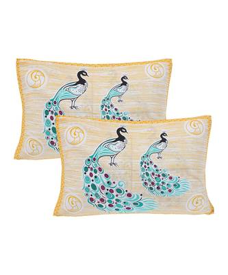 Yellow 104 TC Cotton Printed Double Bedsheet with 2 Pillow Covers 3