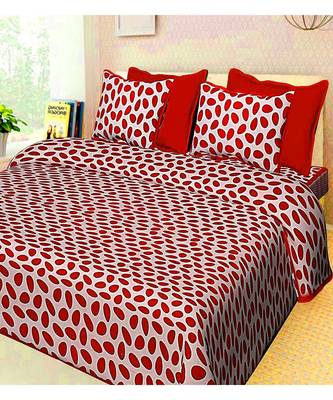 Red 104 TC Cotton Printed Double Bedsheet with 2 Pillow Covers 1